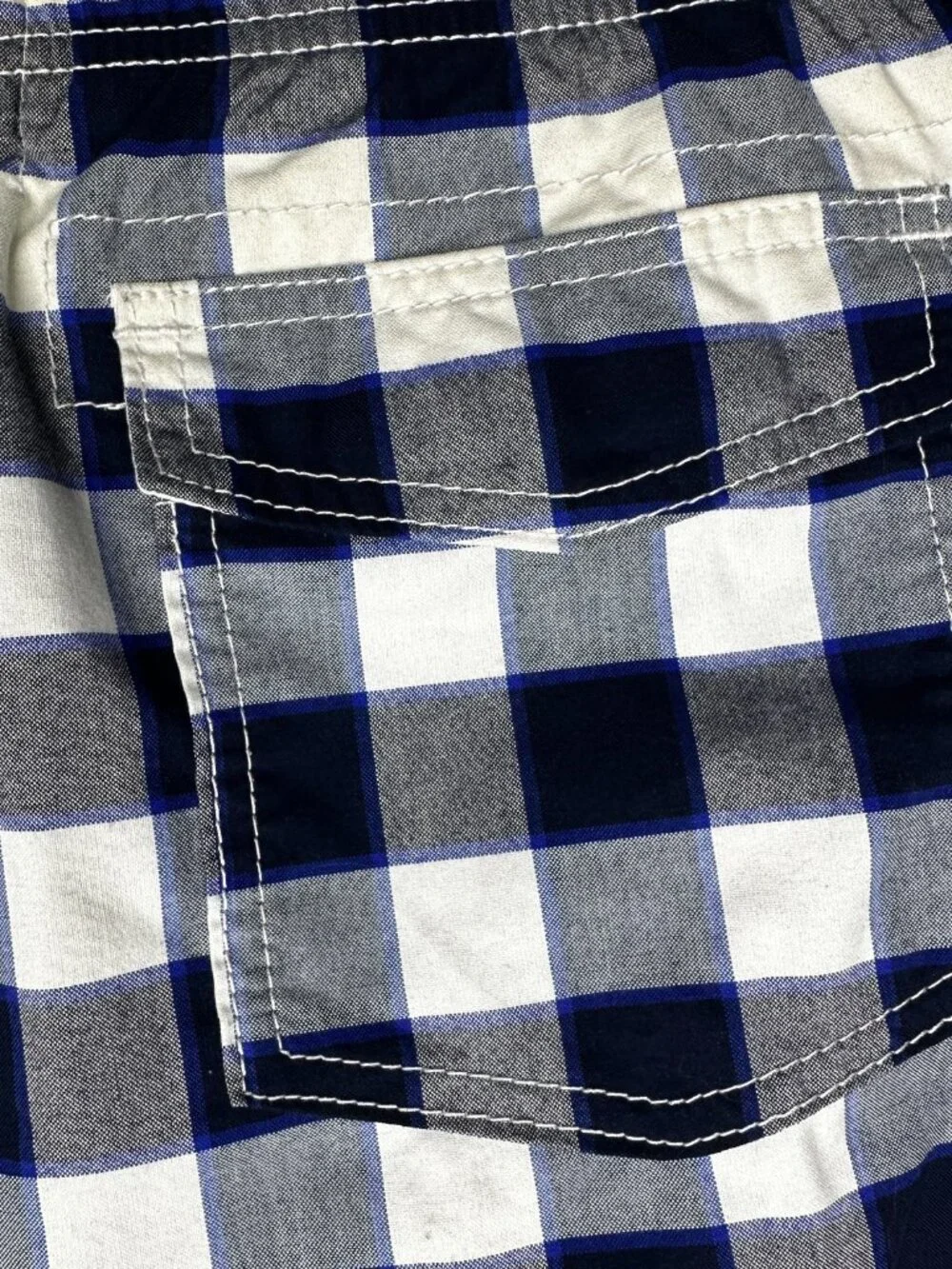 Hollister Men’s Swim Trunks Shorts Suit Plaid Blue White Drawstring Size XL